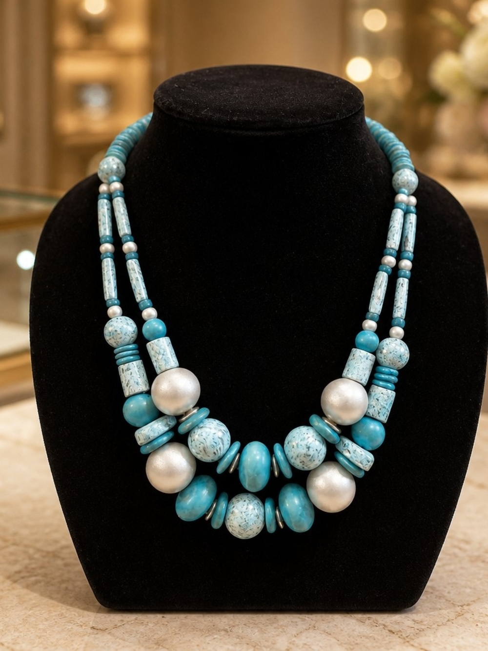 Turquoise Blue Beaded Statement Necklace - Women Jewelry